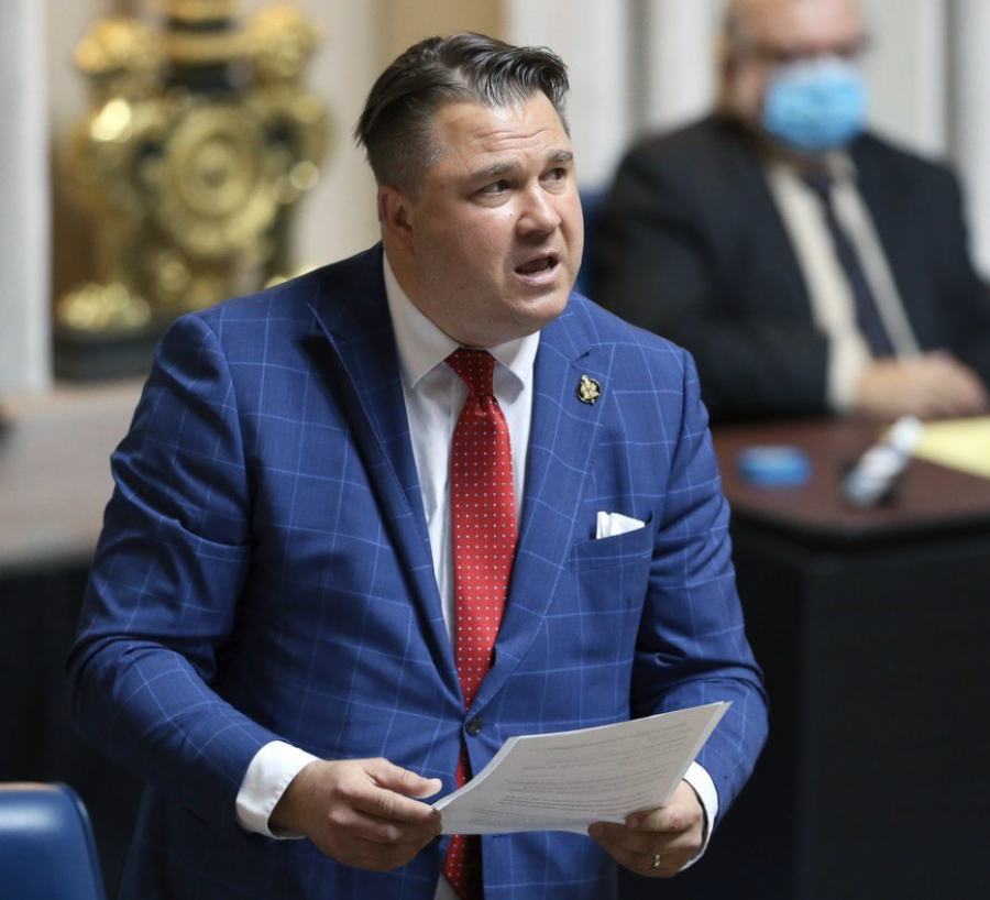 <who> Photo credit: Canadian Press </who> Then-NDP finance critic Mark Wasyliw speaks during question period in the Manitoba Legislature, in Winnipeg, Wednesday, April 7, 2021.