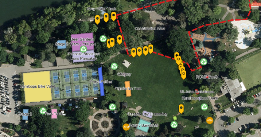 <who> Photo Credit: City of Kamloops </who> A map showing where different activities will be set up.