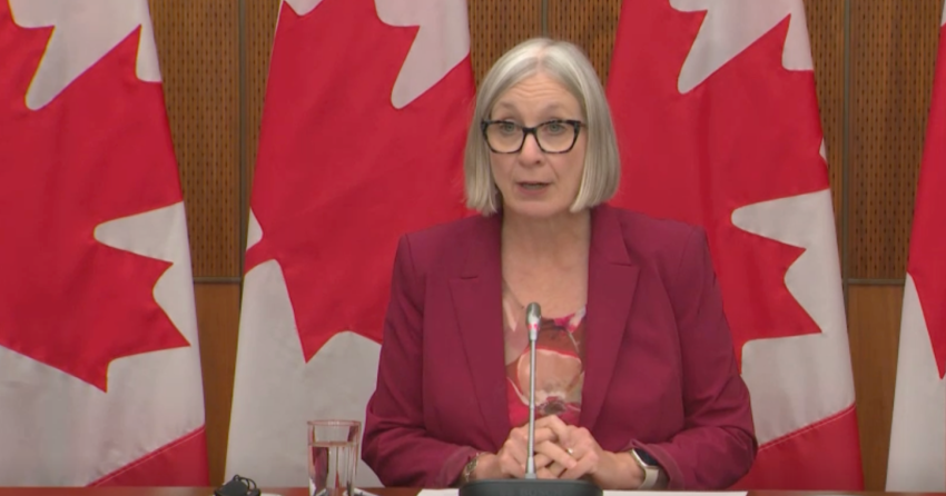 <who> Photo Credit: CPAC/Screenshot </who> Hajdu at a Saturday morning press conference.