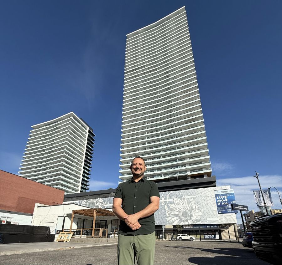 <who>All photos by Steve MacNaull/NowMedia Group, except for aerial rendering of the Water Street by the Park development</who>Anthony Beyrouti is the developer of Water Street by the Park, which includes Kelowna's tallest building -- the 42-storey Eli condominium at 238 Leon Ave.