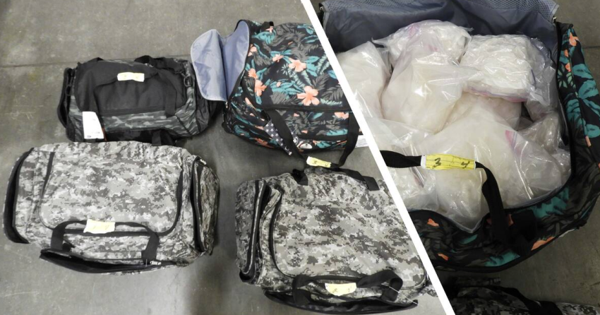 <who> Photo credit: RCMP </who> Baggies of Methamphetamine found in canvas duffle bags.