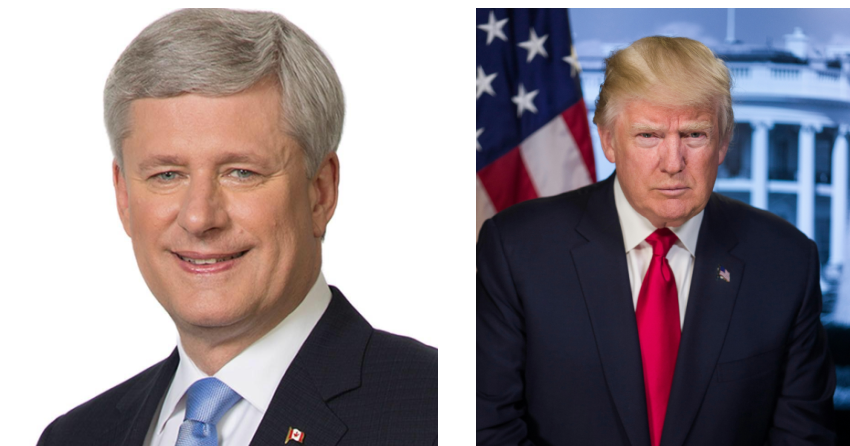 <who>Photo credits: Stephen Harper Facebook and Library of Congress</who>Stephen Harper, left, was Canada's 22nd prime minister from 2006-15, and, right, US President-elect Donald Trump.
