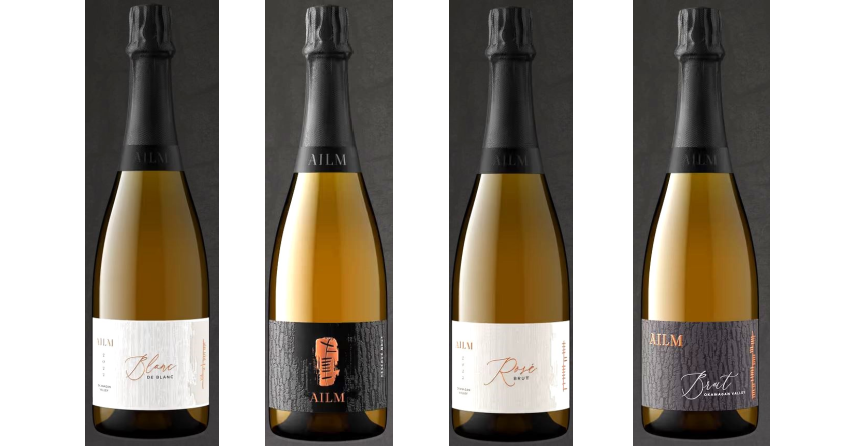 </who> Ailm's line up of sparkling wines -- 2021 Blanc de Blanc ($65), 2020 Reserve Brut ($85), 2021 Rose Brut ($65) and Non-Vintage Brut ($45).