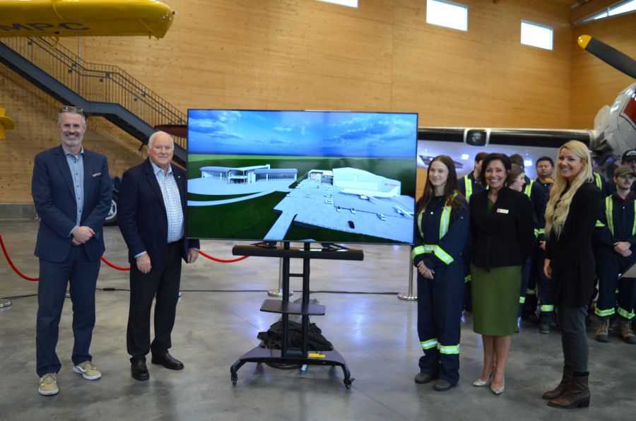 </who>At the announcement this week, from left, Okanagan College president Neil Fassina, KF Aerospace founder and chairman Barry Lapointe, student Mikayla McDermott, Okanagan College vice-president Samantha Lenci and dean of trades Caitlin Hartigan.