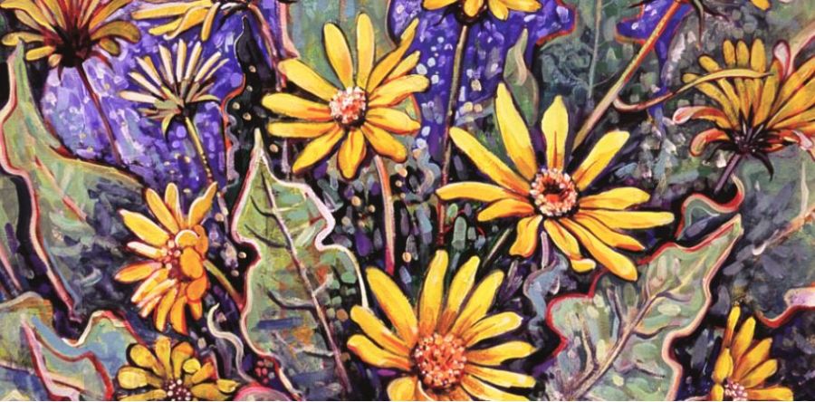<who>Photo credit: City of Kelowna</who>The Okanagan sunflower became the City of Kelowna's official flower in 2000. To commemorate that, this 24x30-inch painting by Jo Scott hangs in the third floor reception area of City Hall.