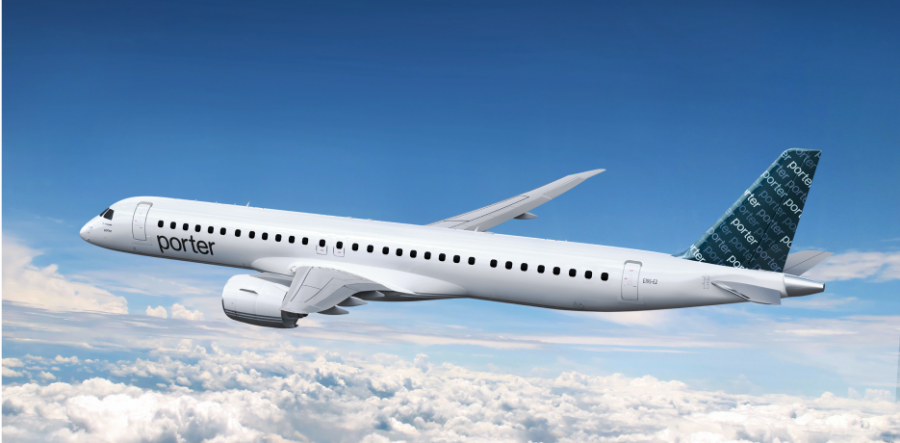 <who>Porter Airlines will be flying the new 132-seat Embraer E195-E2 jet on the Kelowna-Toronto route.
