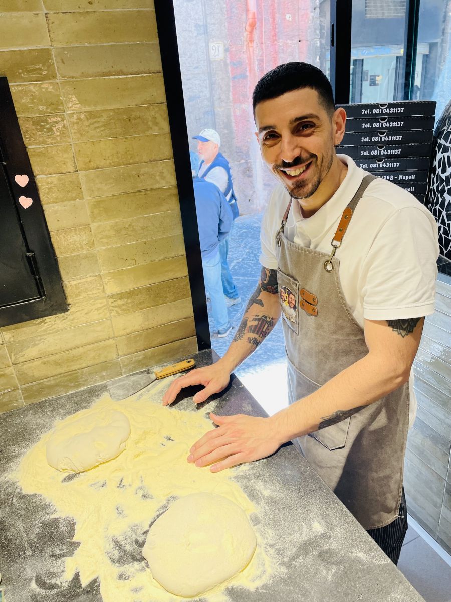 </who>Santissima Pizza co-owner and pizza master Savio Costagliola leads the pizza-making class.