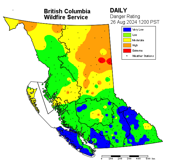 <who> Photo Credit: Province of BC </who> Fire danger ratings as of noon Aug. 26.on 