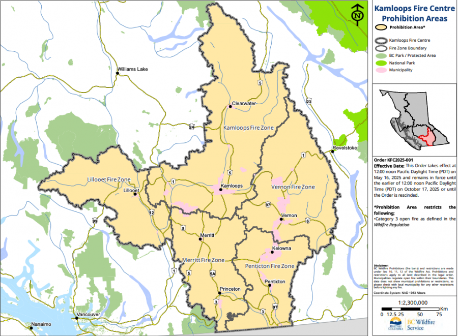 <who> Photo Credit: BCWS </who> A map showing the Kamloops Fire Centre