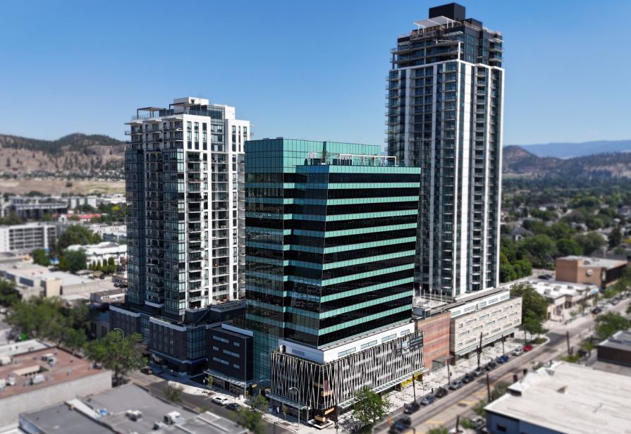 </who>The 17-storey Block office building, centre.