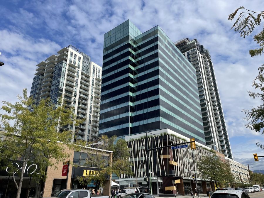 <who>Photo credit: Steve MacNaull/NowMedia Group</who>The 17-storey The Block office tower is front and centre in this photo of the three highrises that make up the Bernard Block development.
