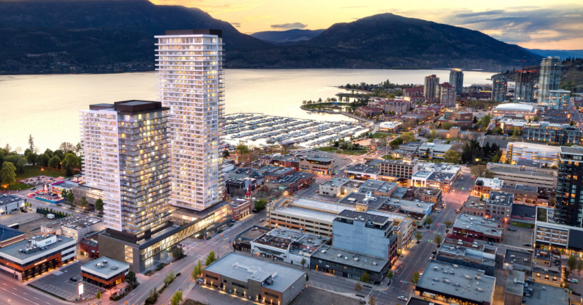 </who>An artist's rendering of Water Street by the Park's three towers, two of which are finished.