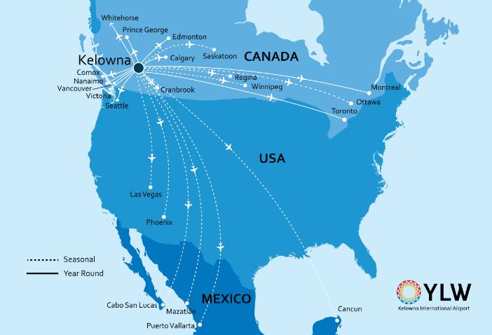 </who>All of the non-stop destinations from Kelowna.