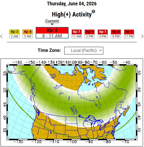 <who>Photo Credit: University of Alaska Fairbanks</who>The aurora forecast for Thursday and into Friday morning.