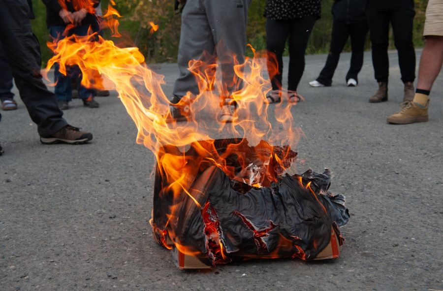 <who> Photo Credit: Photo: Matt Simmons-The Narwhal-Local Journalism Initiative Reporter</who> When construction of the PRGT pipeline started in 2024, Gitanyow Hereditary Chiefs burned a contract previously signed over the pipeline, vowing to stop it from crossing their lands. 