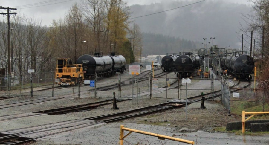 <who> Photo credit: Google Earth/Patrick Penner, Local Journalism Initiative Reporter </who> The CPKL trains travel to Imperial Oil’s Ioco terminal.