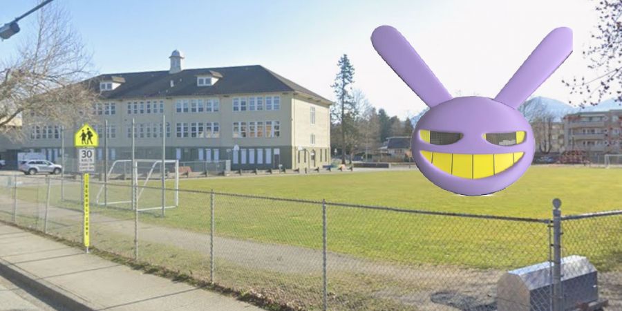 <who>Photo Credit: Google Streetview/RCMP</who>Chilliwack Central Elementary School and the 'purple bunny-like mask'