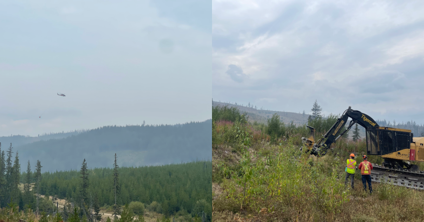 <who> Photo Credit: BCWS </who> Heavy equipment and helicopters working on the fire on Sept. 7.