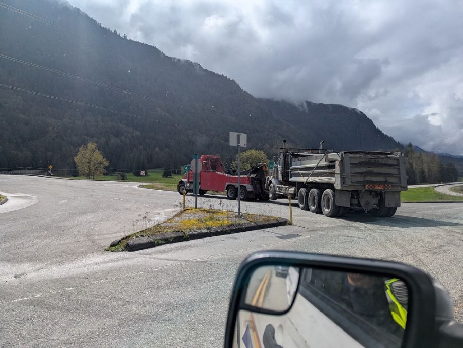 <who>Photo Credit: BCHP</who>The loaded dump truck was towed away to an impound lot where it will sit for 30 days.