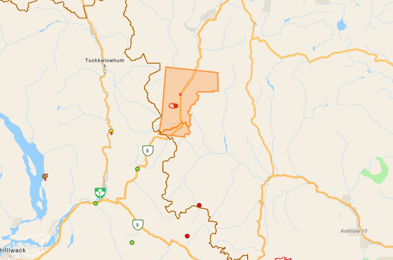 <who> Photo credit: BCWS </who> Evacuation alerts (orange) and an order (red).