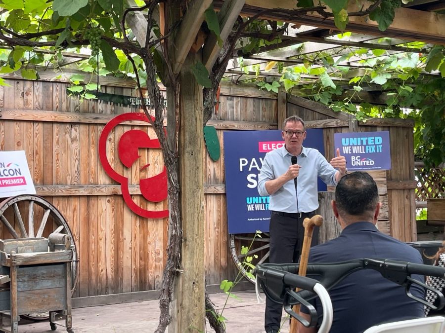 <who>Photo Credit: Pavneet Singh</who>Kevin Falcon speaking to farmers and growers at Gatzke’s Farm Market in Lake Country on Tuesday, July 30.