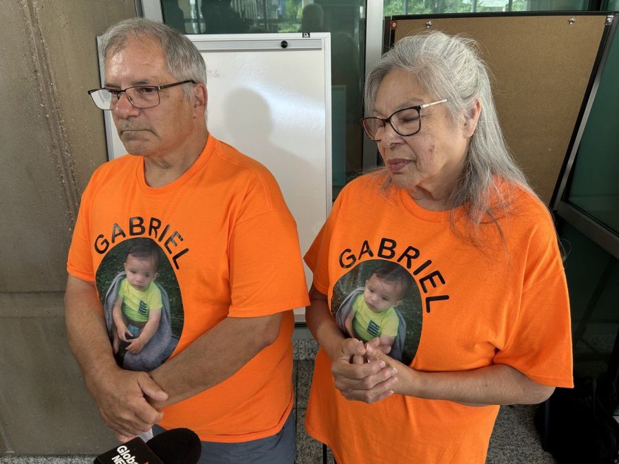 <who>Photo Credit: Canadian Press</who>Gerry Bakoway and his partner, Alice Finlay, react to a six-year sentence given to the parents of their 18-month-old great nephew, Gabriel Pasqua-Sinclair, in Calgary, on Wednesday, July 23, 2025. The toddler was in their care until two months before he was returned to his parents. He died after being scalded in 2021.
