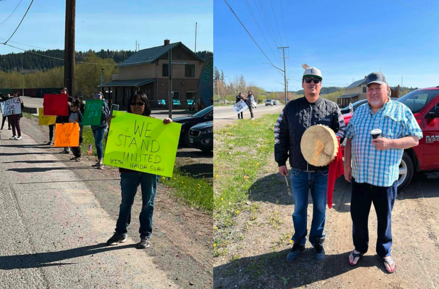 <who> Photo credit: LJI/Marla Michelle Pryce </who> Marla Michelle, driving by Quesnel, saw several supporters of the late Luke Pearson standing in solidarity with Haida Gwaii.