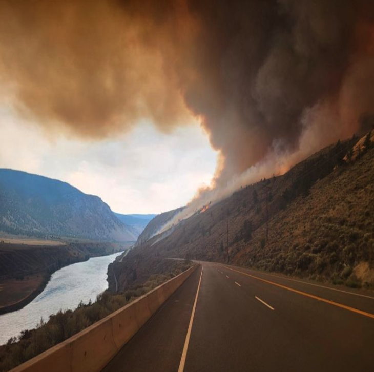 <who> Photo credit: BC Wildfire Service </who> The fire prompted the closure of Hwy 1. 