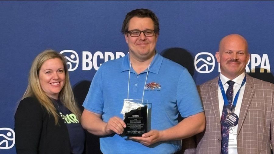 <who>Photo Credit: City of Kamloops/Erik Fisher</who>(L to R) Katie Fenn, Chief Executive Officer, BCRPA; Dušan Magdolen, Cultural Services and Events Manager, City of Kamloops; Steve Kellock, Board President, BCRPA