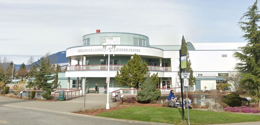 <who>Photo Credit: Google Streetview</who>A Google Streetview image shows the pond that wraps around the Chilliwack Landing Leisure Centre.