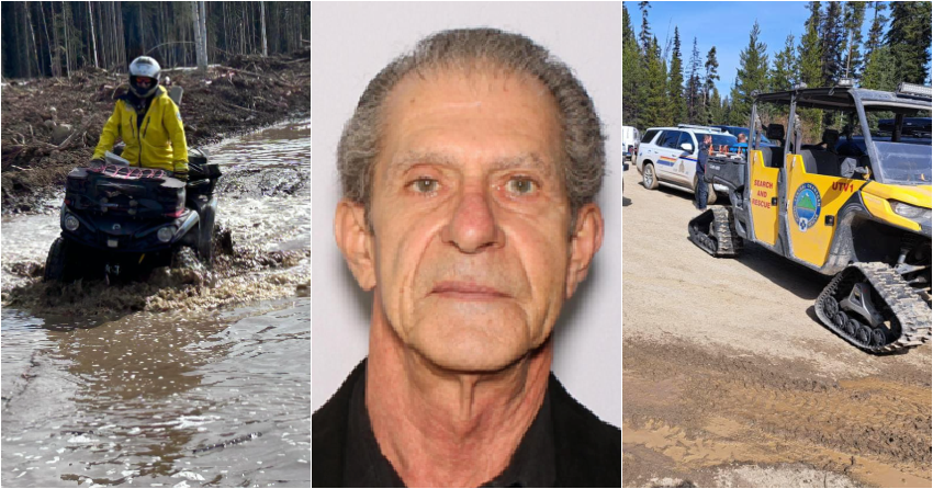 <who> Photo credit: RCMP/COSAR </who> Search teams (left and right) looking for Allan Francescutti (centre).