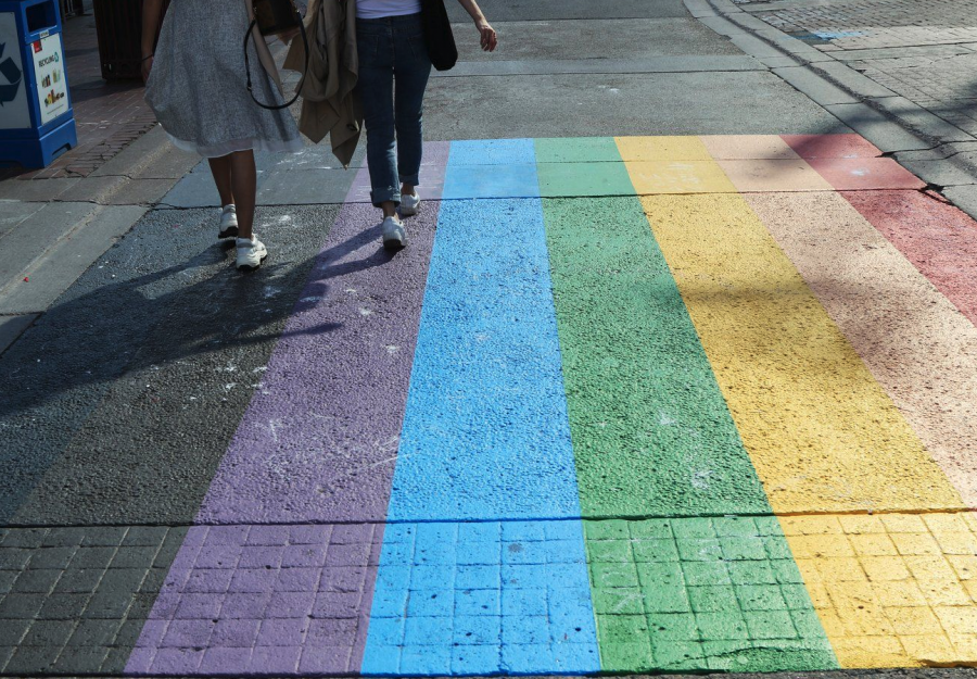 <who> Photo credit: Canadian Press </who> A file image showing a rainbow crosswalk in Alberta.