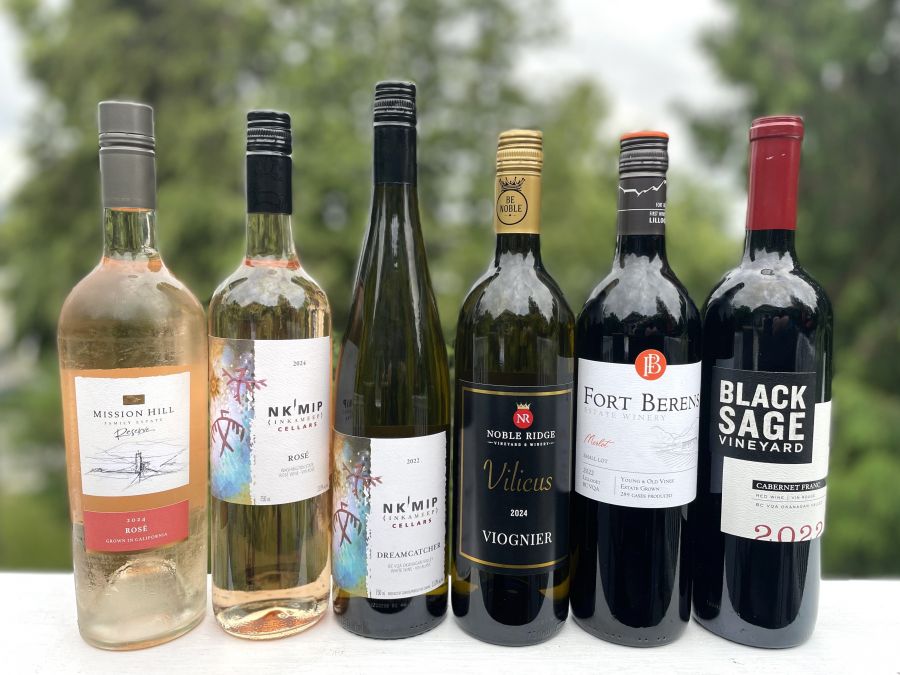 </who>Six options to welcome everyone's favourite season. From left, Mission Hill Reserve 2024 Rose ($26), Nk'Mip 2024 Rose ($26), Nk'Mip 2022 Dreamcatcher ($27), Noble Ride Vilicus 2024 Viognier ($21), Fort Berens 2022 Small Lot Merlot ($33) and Black Sage 2022 Cabernet Franc ($33). 
