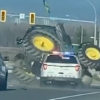 Person in police custody after tractor rolls over on Hwy 1 in BC